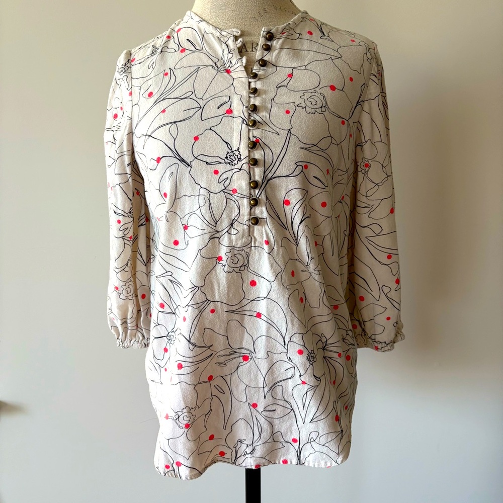 Anthropologie Maeve Bethesda Lily Floral Flannel Button Blouse